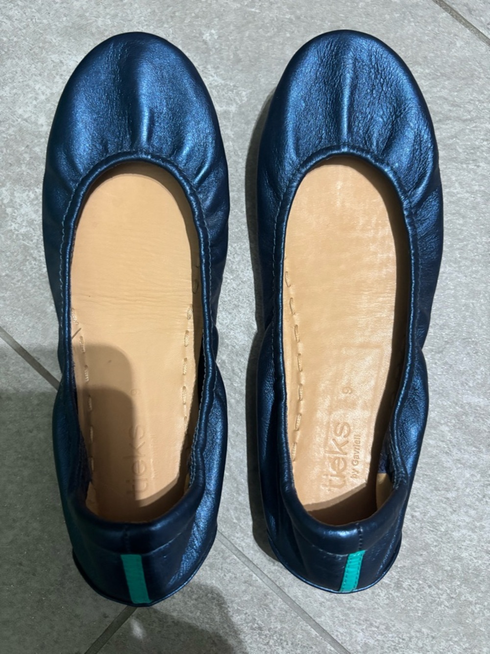 Tieks Metallic Navy Blue Ballet Flats with Teal Heel Stripe